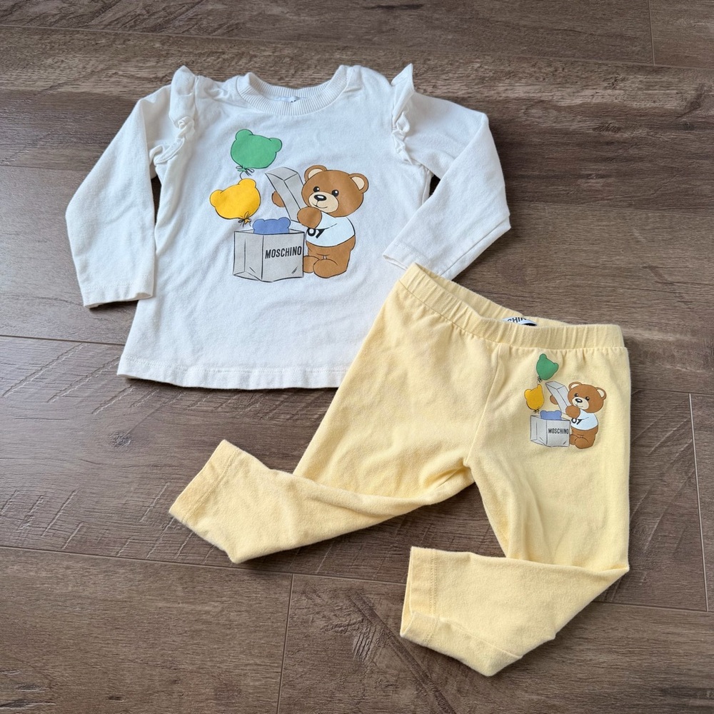 9-12m Moschino Kids White and Yellow Bear Set